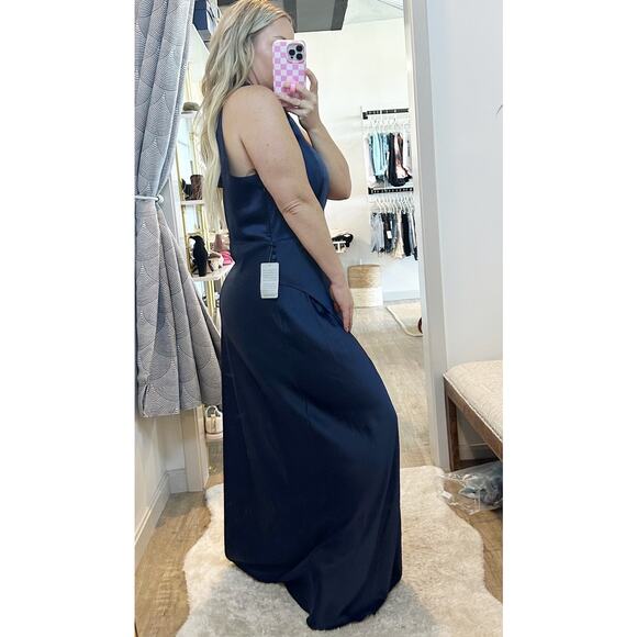 WAYF Halter Neck Sleeveless Slit Maxi Formal Gown Navy Blue XL - Picture 2 of 11